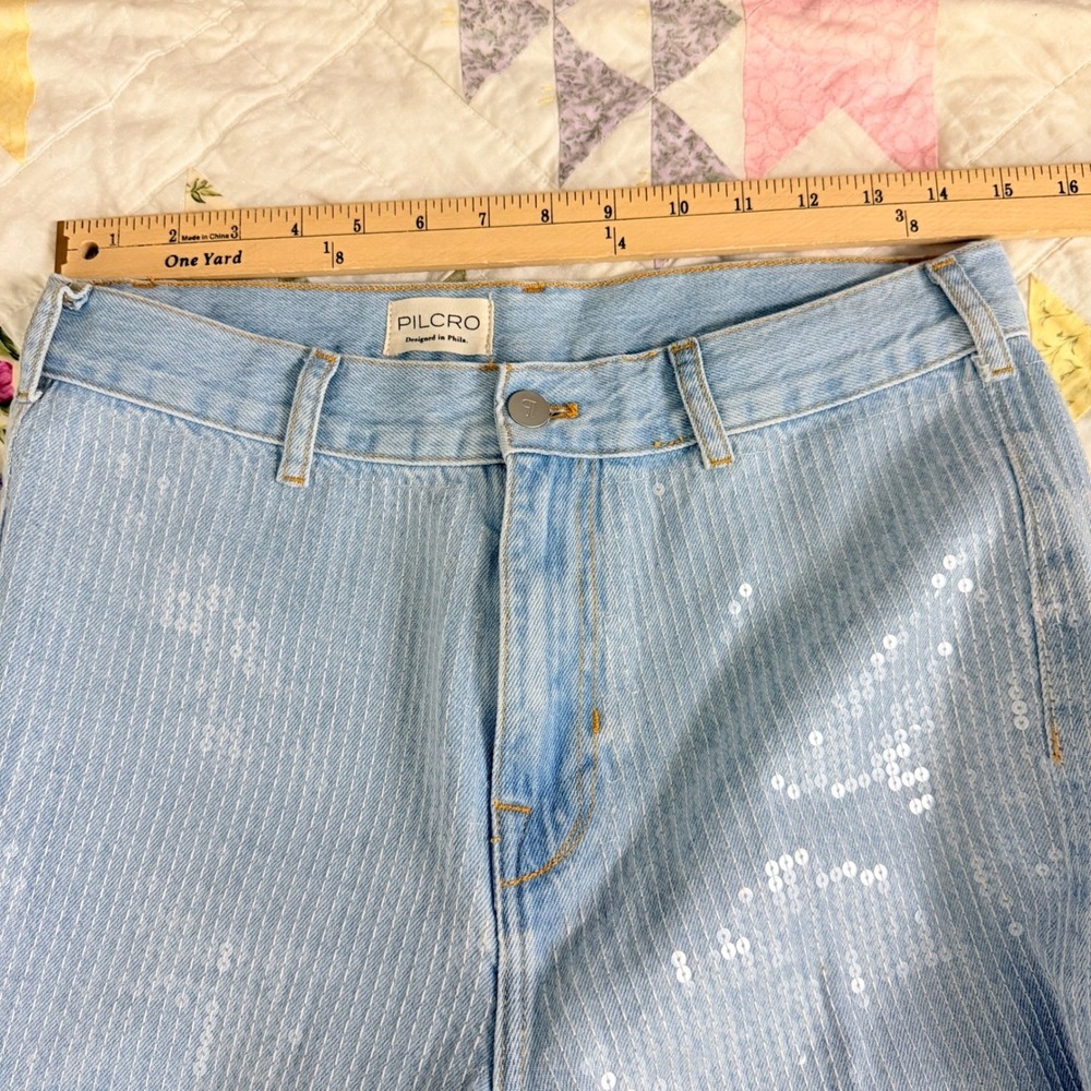 NEW Pilcro Sequin Wide Leg Jeans 28 Light Wash Denim High Rise Pants FLAW - Picture 14 of 16